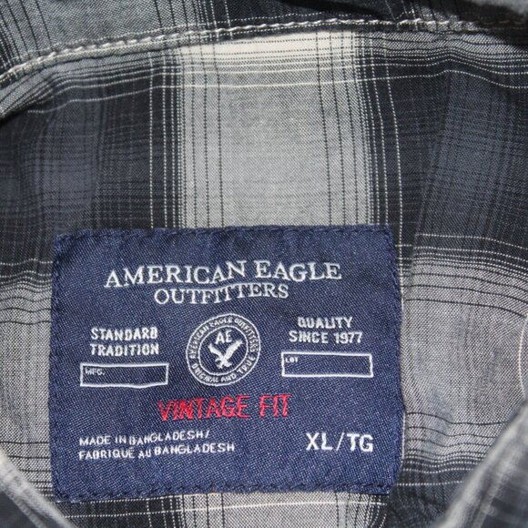 American Eagle Outfitter Men White Black Plaid Button Down Shirt Size XL - Picture 6 of 7